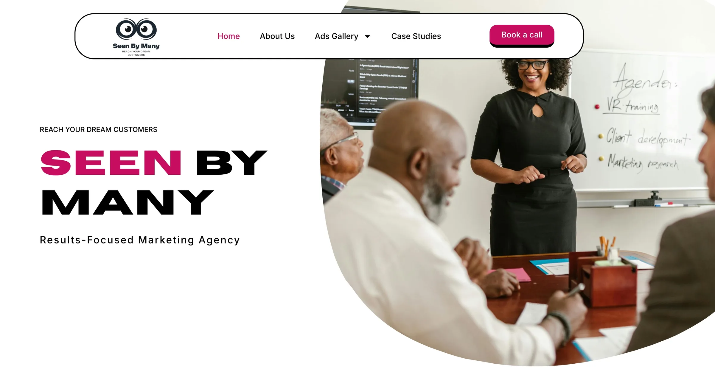 The Seen By Many website before the rebuild: a stock-photo hero on a plain white template